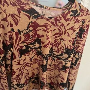 Chico's Women's Long Sleeve Top - Burgundy and Black Floral